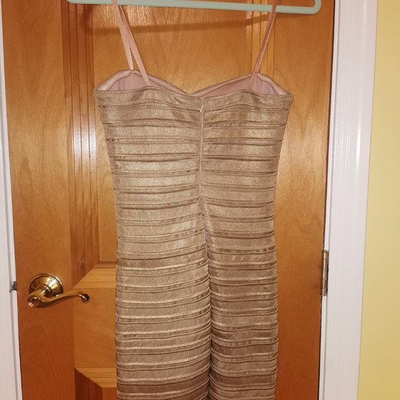 EUC BCBG Max Azria Strapless Gold Bandage Dress - Picture 4 of 6